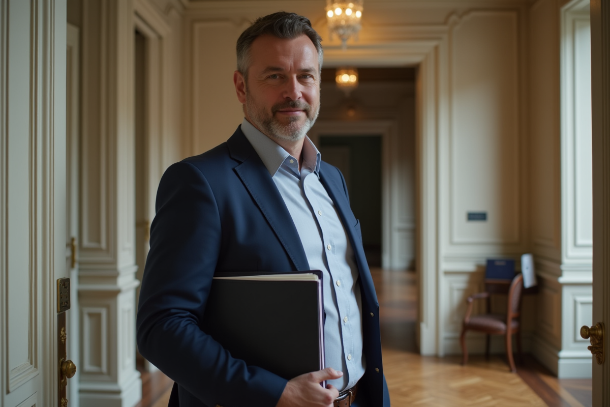 Agent immobilier homme en costume à Paris