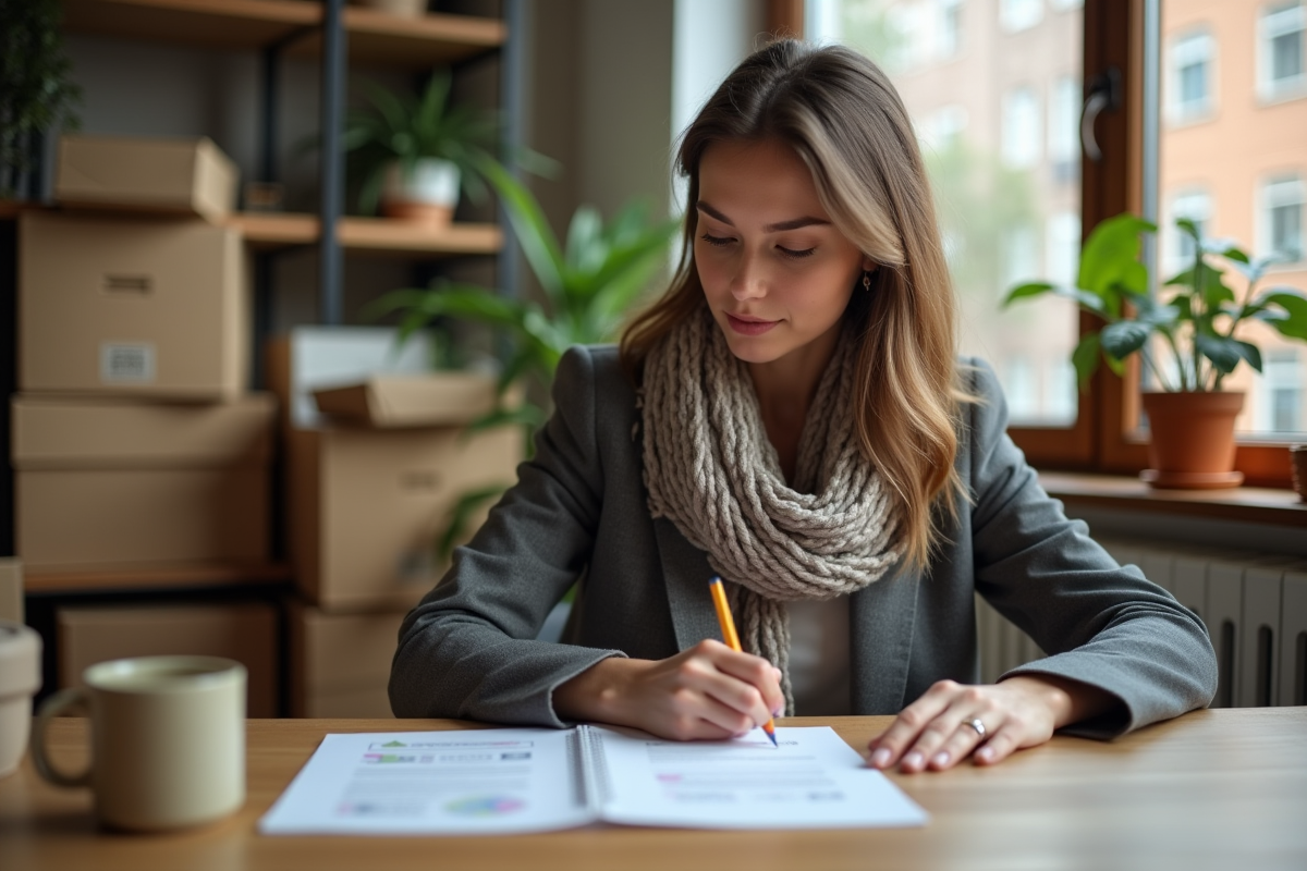 Femme remplissant un formulaire de changement d'adresse à son bureau
