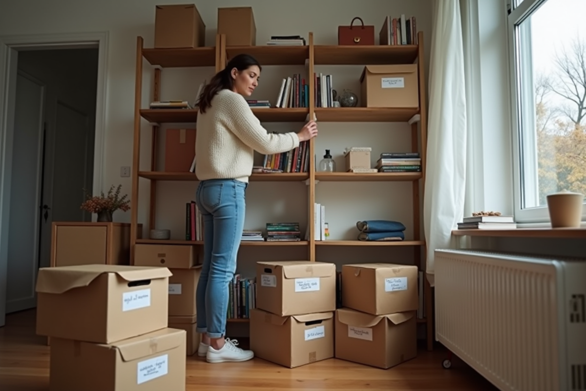 Femme organisée dans un salon en cours d'aménagement