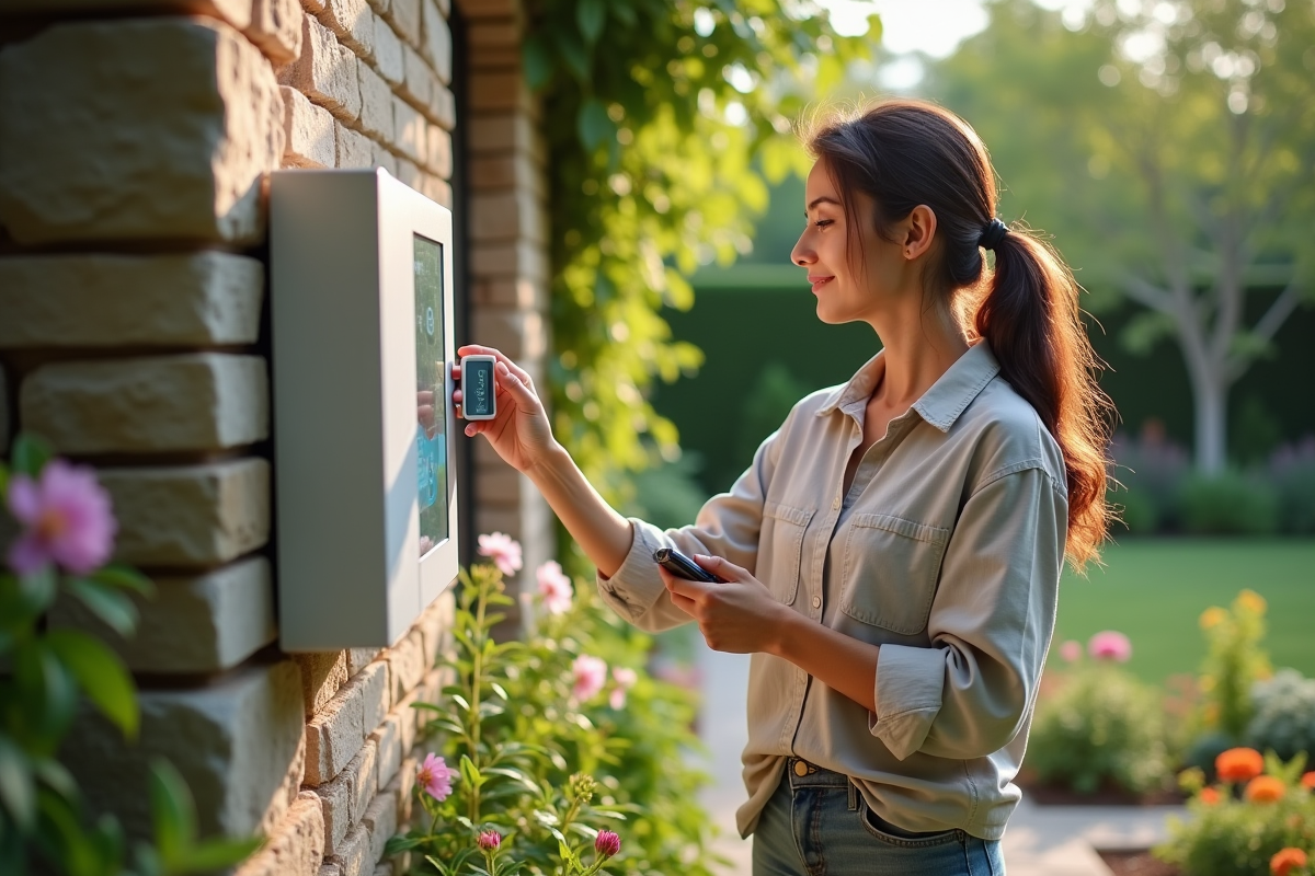 Jeune femme ajustant le programmateur d