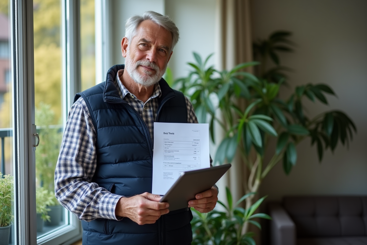 Homme senior regardant ses factures de jardinage