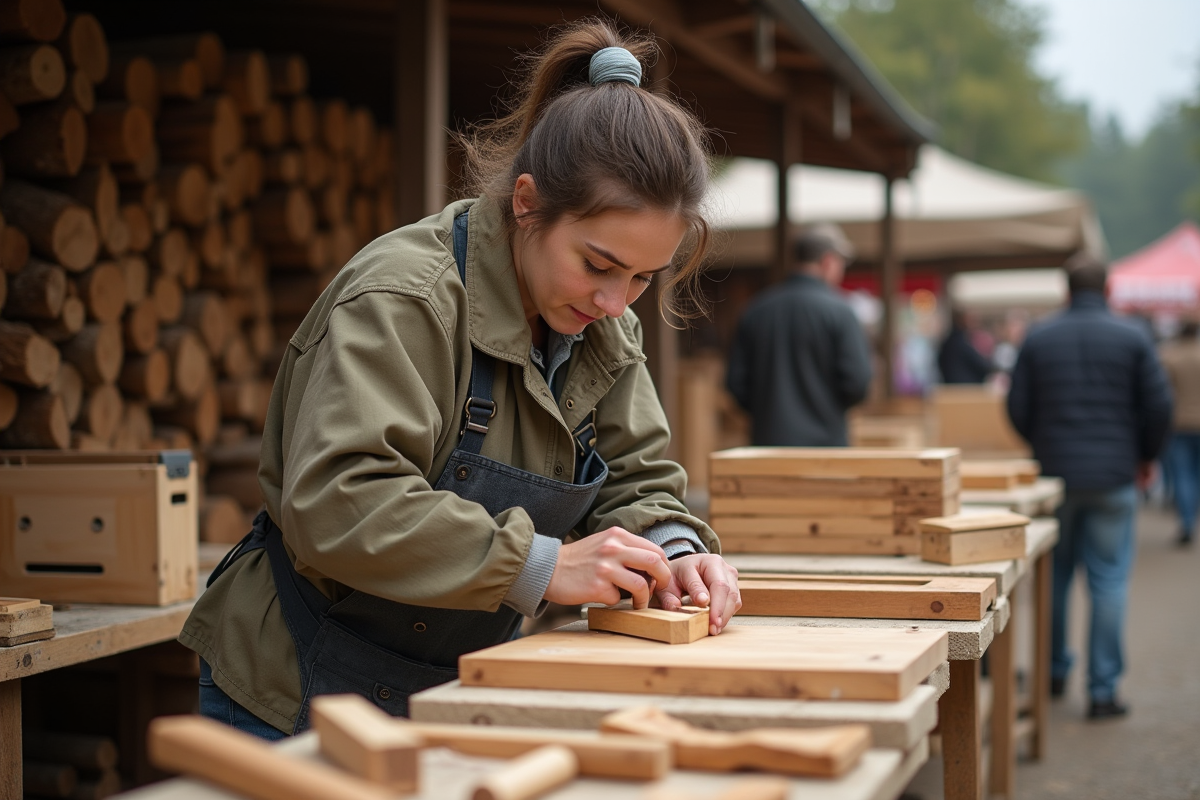 Jeune femme assemblant un joint en bois lors d