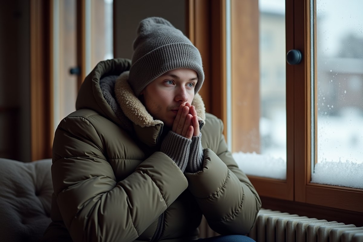 Jeune homme au chaud près d
