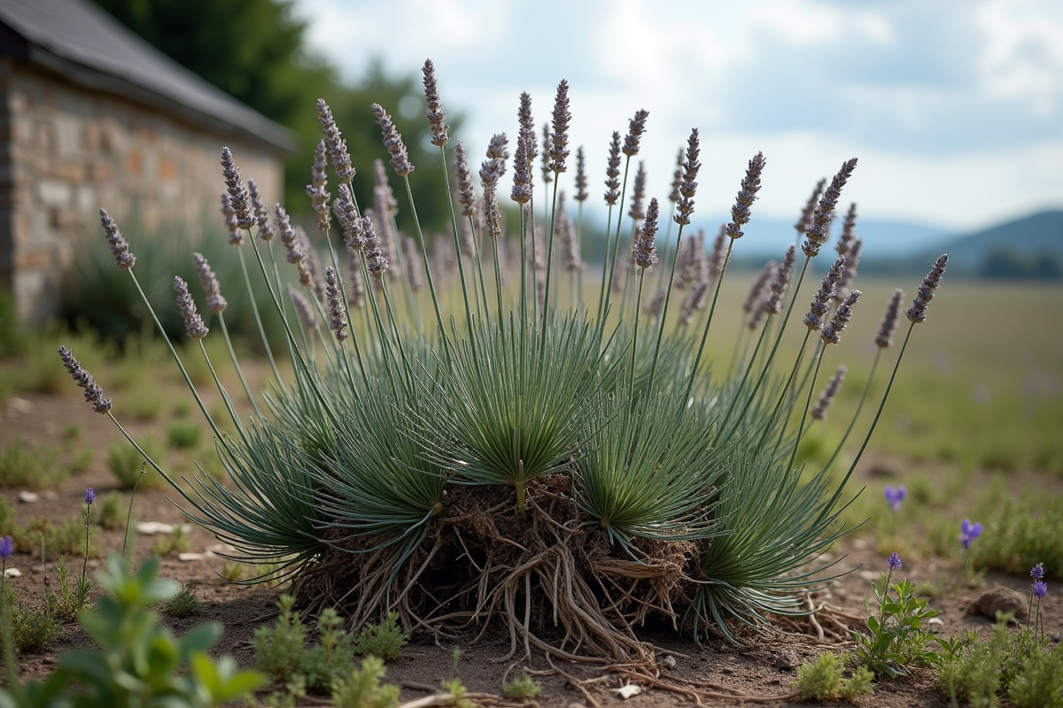Branches de lavande abandonnées dans un champ rural
