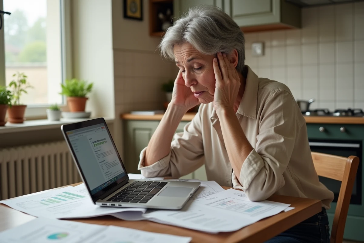 Propriétaire lisant un rapport d'audit thermique à domicile avec perplexité face aux résultats énergétiques