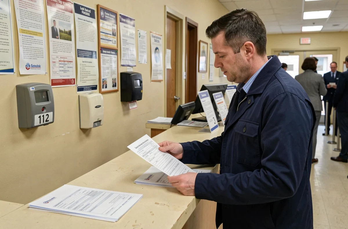 Homme déposant un formulaire de suivi de courrier postal dans un bureau de poste lors d'un déménagement